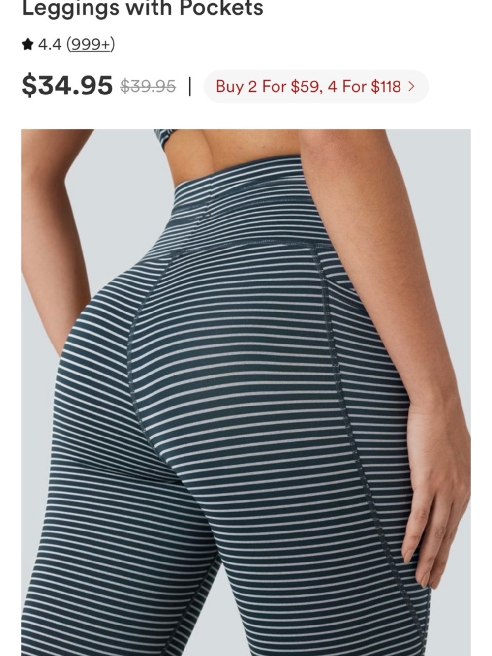 HALARA High-Waist Striped Drawstring Yoga Leggings w/ pockets NWT Sz Small 7/8 - Picture 5 of 9